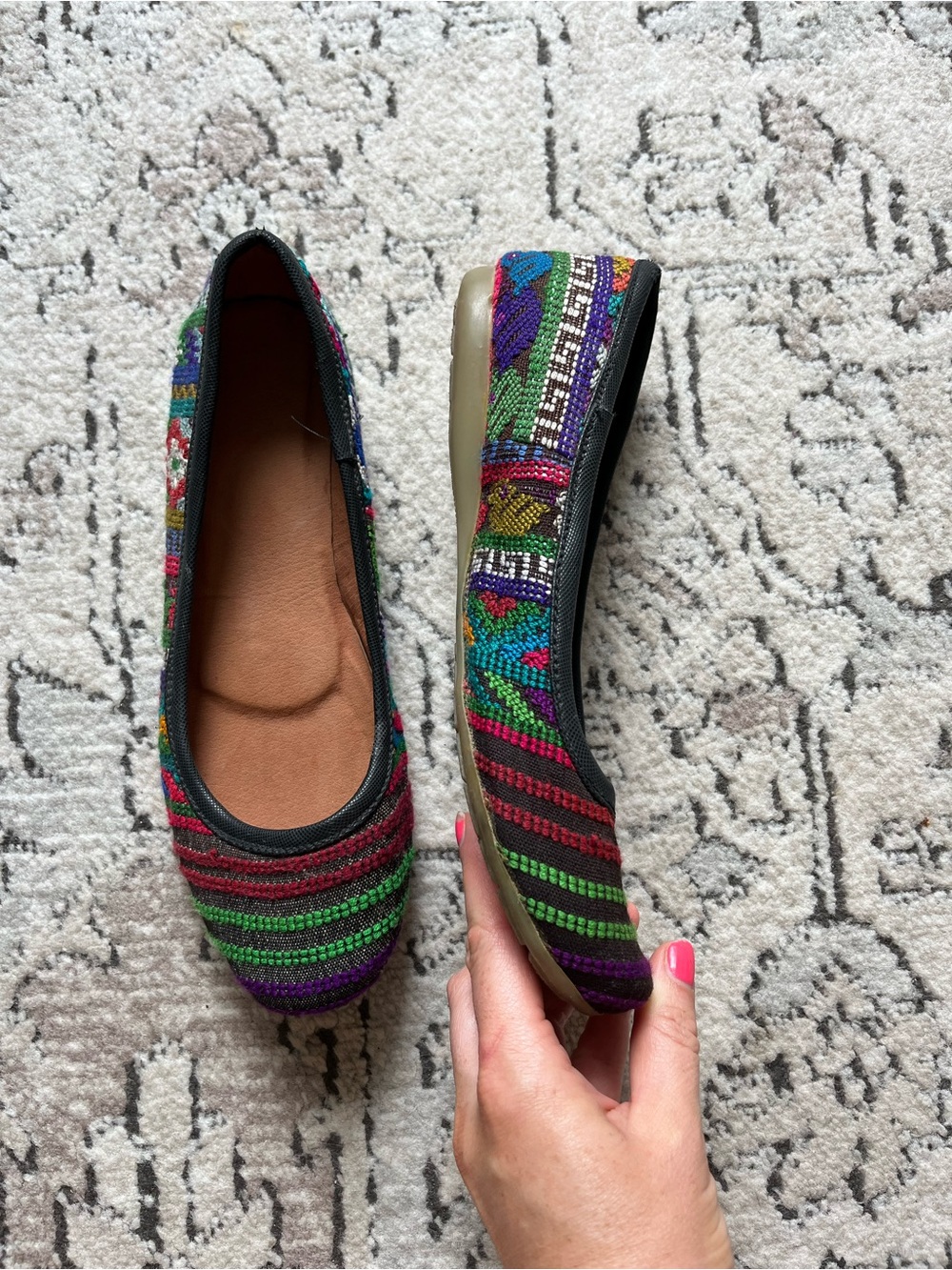 Handmade in Guatemala Ethnic Print Colorful Fabric Ballet Flats Size 7.5